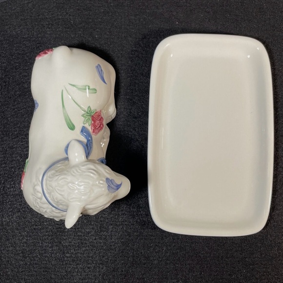 Vintage Leno poppies on blue butter Dish - Picture 7 of 12